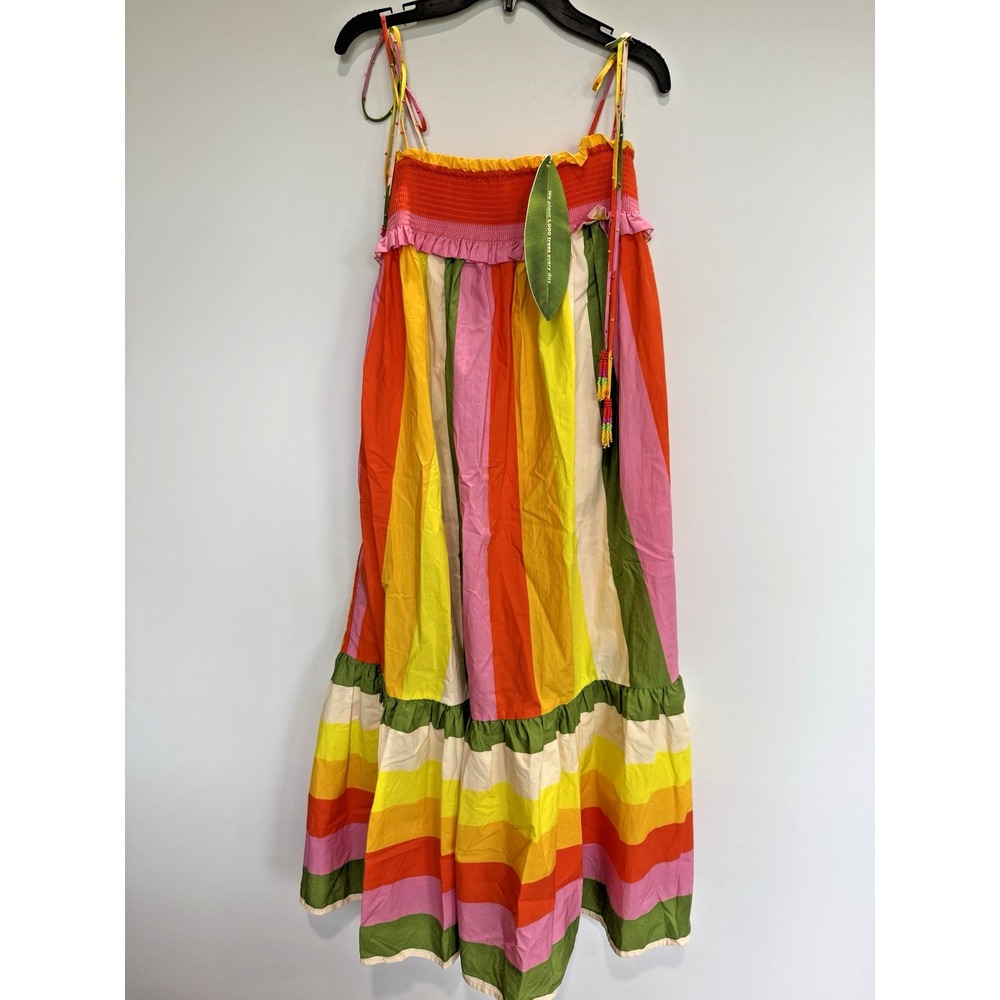 Farm Rio MIXED Multicolored Stripe Smocked  MIDI DRESS Size Medium New with tags - Picture 7 of 10